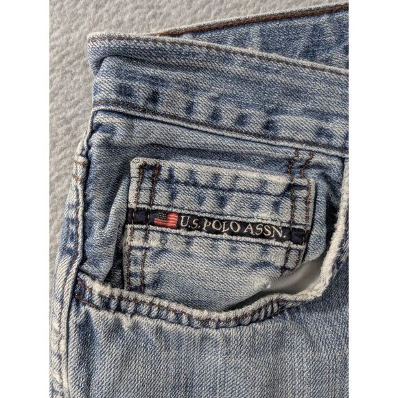 US Polo Assn Jeans Mens Size 34x32 Blue Distressed Relaxed Bootcut Whiskers - Picture 4 of 13